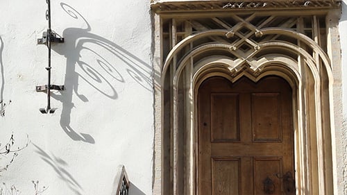 Exterior of Old Building with Carved Stone Doorway
