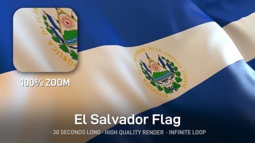 Waving Flag of El Salvador with National Emblem