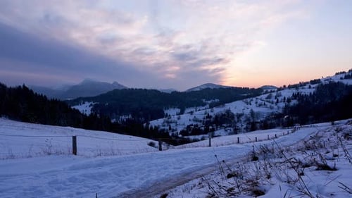 Winter Sunset Time Lapse in Mountain Landscape
