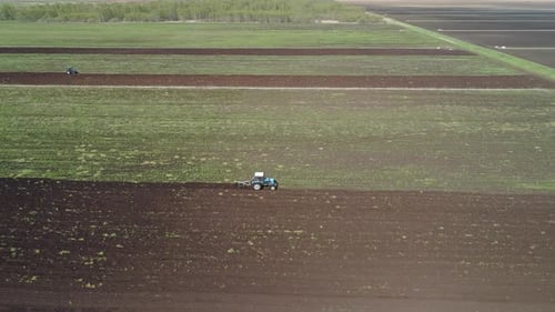 Traktor pflügt Ackerland.