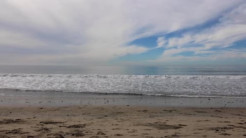 Front View of Seashore of San Diego Beach with Ocean Water and Small Wave