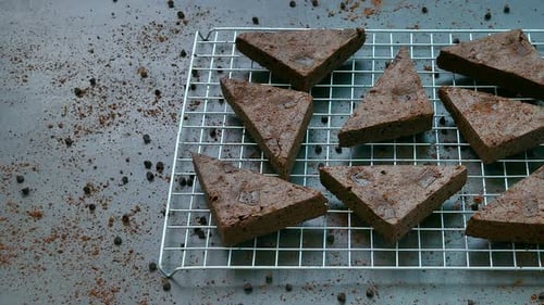 Triangle Brownie Pieces on a Cooling Rack