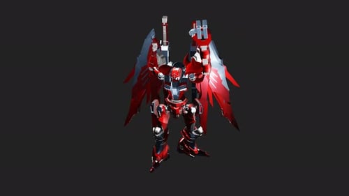 Animated 3D Red Mecha Robot with Wings