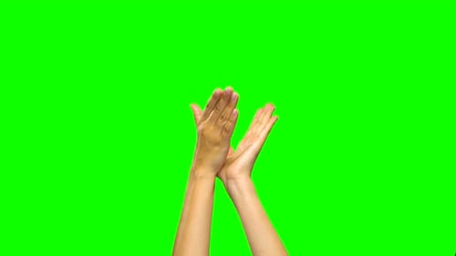 Hands Are Clapping Against a Green Screen Background. Close Up.