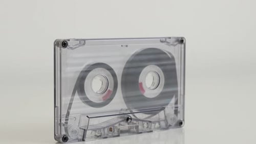 Transparent Cassette Tape Close Up of Vintage Audio