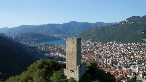Baradello Castle Como City Lake Aerial View
