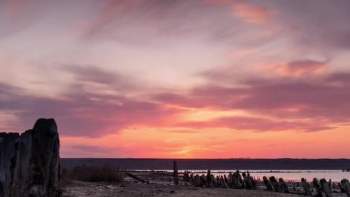 Sunset Time Lapse in Water Background. Twilight Shooting in Cloudy Multicolor Sky