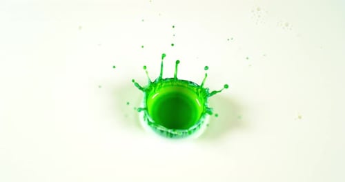 Green Liquid falling into Water against White Background, Slow motion 4K