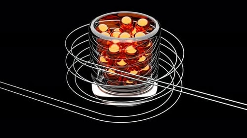 Beautiful balls are spiraling upwards on black background