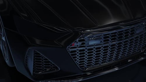 Sleek Black Sports Car Front Grille Detail Animation