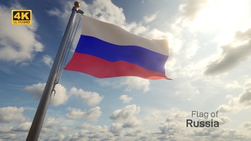 Realistic Russian Flag Waving Loop in Blue Sky