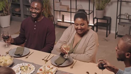 Friends Toasting Drinks at Dinner Gathering