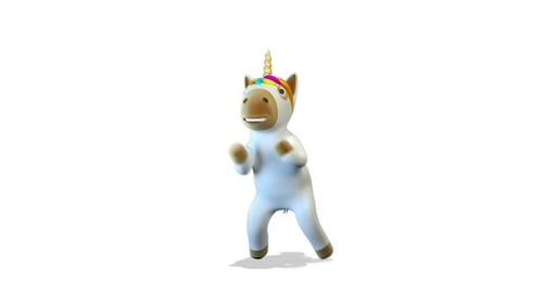Licorne dansant une danse de style Gangnam sur fond blanc