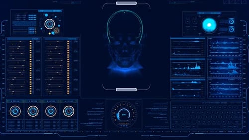 Futuristic Human Head Medical Scan Display HUD Interface