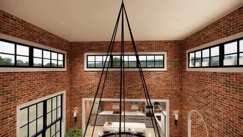 3D Home Interior Reveal with Descending Modern Chandelier