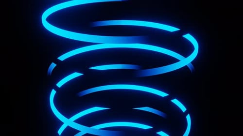 Rotierende spiralförmige neonleuchtende Animation auf schwarzem Hintergrund
