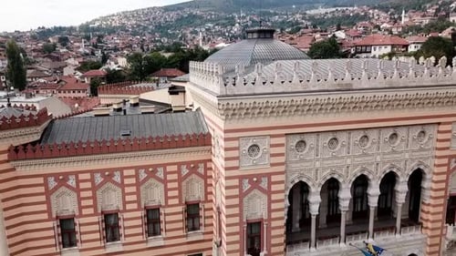 Aerial View Of Sarajevo City, Sarajevo City Hall