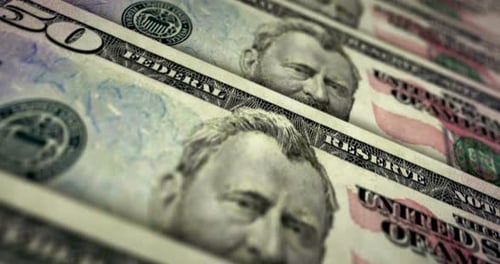 Loop de superfície de notas de dólar cinquenta dinheiro