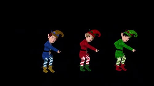 Three Festive Christmas Elves Dancing Animation