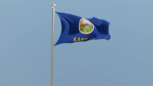 Kansas State Flag Waving on a Flagpole Animation