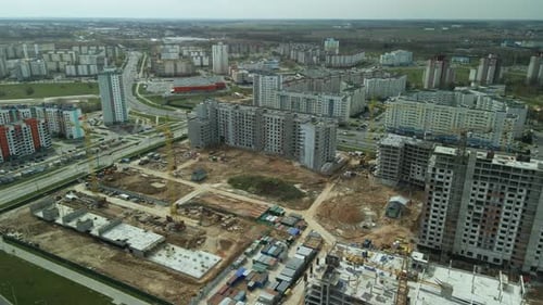 Large construction site. Construction of modern multi-storey residential buildings.