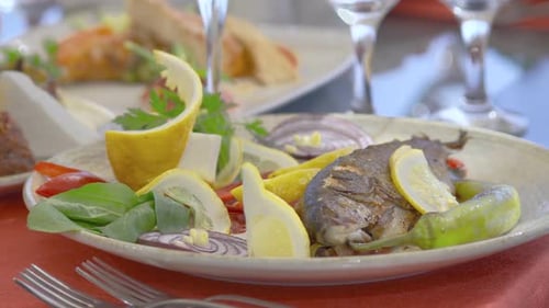 Gourmet Grilled Fish and Vegetables on Plate