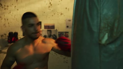 Young Adult Training on Punching Bag