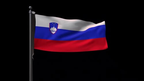 Realistic Waving Slovenia National Flag on Flagpole with Alpha Channel
