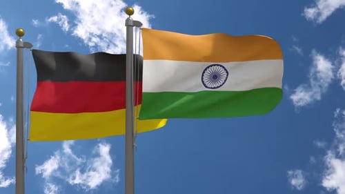 Bandera de Alemania vs India en asta de bandera