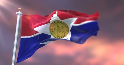 Flag of Dallas City at Sunset