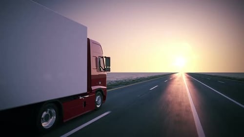 Truck with a trailer on the international highway. Loopable animation. HD