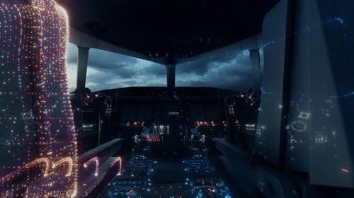 Futuristic Digital Data Flow In Airplane Cockpit Animation