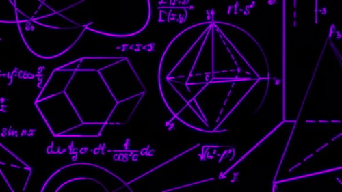 Animated Geometric Math Equations Glowing Neon Lines Background