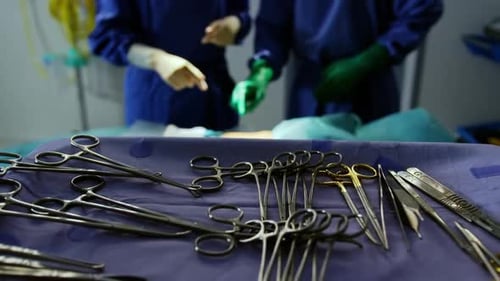 Surgical Instruments in Operating Room Ready for Procedure