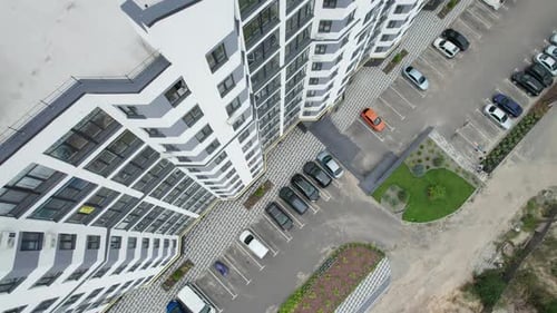 Aerial Top View of a Newly Modern MultiStorey Building Apartments Exterior