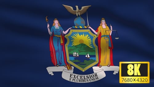 Realistic Waving New York State Flag with Coat of Arms Loop