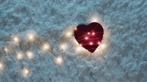 Heart Decoration with Lights on Fluffy White Rug