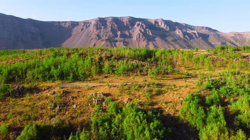 Beautiful Aerial View Landscape in Mountain and Hills with Forest in Summer Sunny Weather Dramatic