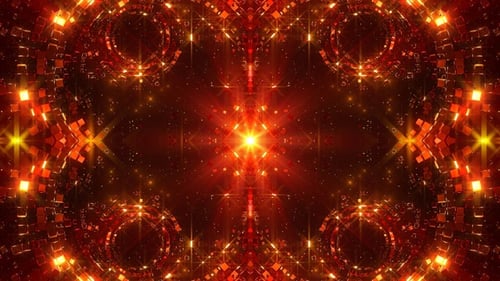 Golden Red Sparkling Cubes Kaleidoscope Loop Background
