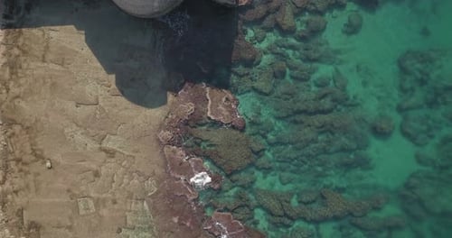 Aerial top down view of Acre old town, Old City of Acre, Israel.