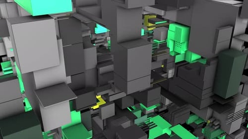 Abstrakte 3D-Darstellung von Würfeln und elektronisch Formen.