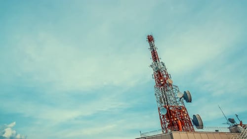 Time Lapse of Telecommunication Tower Against Sky and Clouds in Background