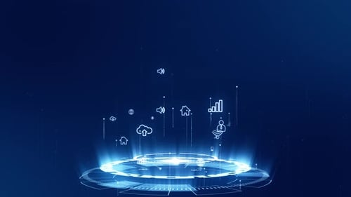 Синяя технология значок связи с вращением свечения футуристический круг технологический фон