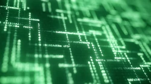 Green Code Strings Move Across the Screen