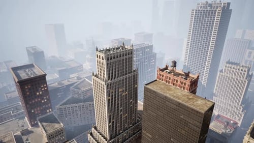 Aerial Cityscape Flyover with Modern Skyscrapers