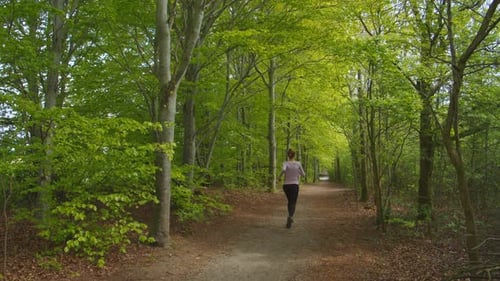Woman Running in Forest