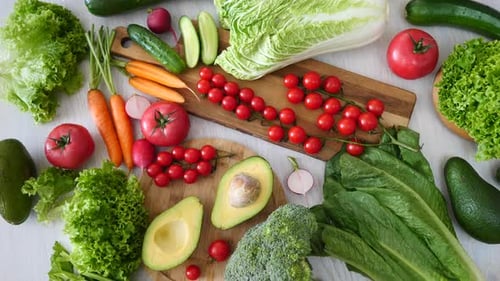 Fresh Vegetables on a White Wooden Surface