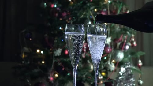 Champagne Poured for Christmas Celebration