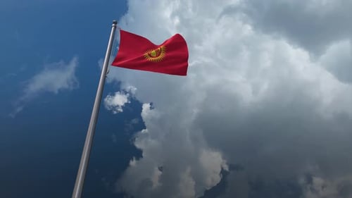 Kyrgyzstan Flag Waving in the Wind with Dynamic Clouds