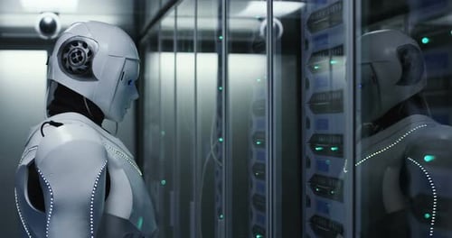 Humanoid Robot Checking Servers in a Data Center